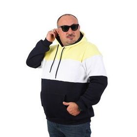 Moc Grande 22736 Sarı Büyük Beden Parçalı Kapüşonlu Erkek Sweatshirt