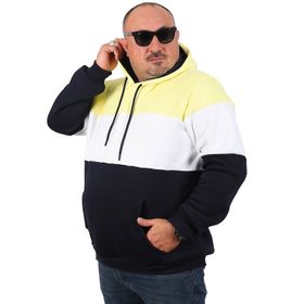 Moc Grande 22736 Sarı Büyük Beden Parçalı Kapüşonlu Erkek Sweatshirt