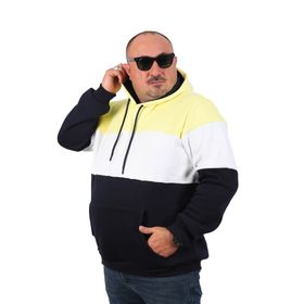 Moc Grande 22736 Sarı Büyük Beden Parçalı Kapüşonlu Erkek Sweatshirt
