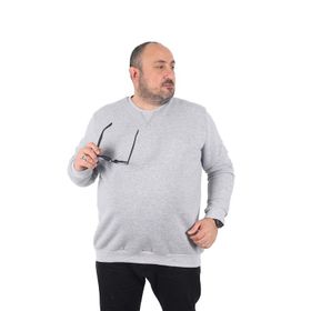 Moc Grande 22742 Gri Melanj Büyük Beden V Design Erkek Sweatshirt