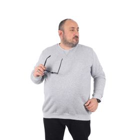 Moc Grande 22742 Gri Melanj Büyük Beden V Design Erkek Sweatshirt