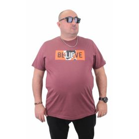 Moc Grande 23180 Be Happy Büyük Beden Sıfır Yaka Eflatun Erkek T-shirt