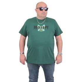 Moc Grande 24131 Be Happy Büyük Beden Sıfır Yaka Haki Erkek T-shirt