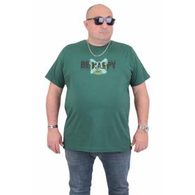 Moc Grande 24131 Be Happy Büyük Beden Sıfır Yaka Haki Erkek T-shirt