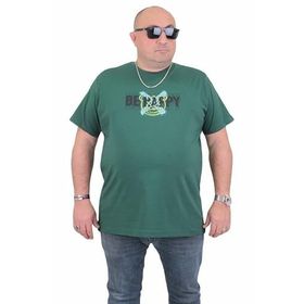 Moc Grande 24131 Be Happy Büyük Beden Sıfır Yaka Haki Erkek T-shirt