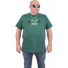 Moc Grande 24131 Be Happy Büyük Beden Sıfır Yaka Haki Erkek T-shirt