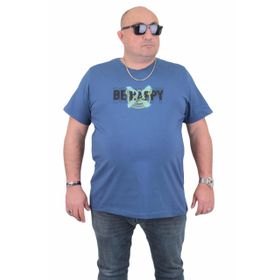 Moc Grande 24131 Be Happy Büyük Beden Sıfır Yaka İndigo Erkek T-shirt