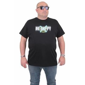 Moc Grande 24131 Be Happy Büyük Beden Sıfır Yaka Siyah Erkek T-shirt