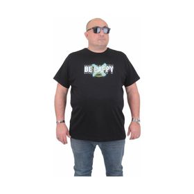 Moc Grande 24131 Be Happy Büyük Beden Sıfır Yaka Siyah Erkek T-shirt