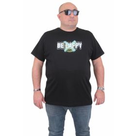 Moc Grande 24131 Be Happy Büyük Beden Sıfır Yaka Siyah Erkek T-shirt