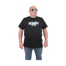 Moc Grande 24131 Be Happy Büyük Beden Sıfır Yaka Siyah Erkek T-shirt