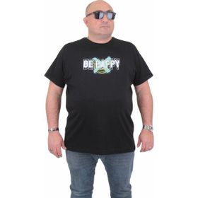 Moc Grande 24131 Be Happy Büyük Beden Sıfır Yaka Siyah Erkek T-shirt