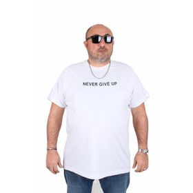Moc Grande 25140 Never Give Up Beyaz Sıfır Yaka Erkek T-shirt