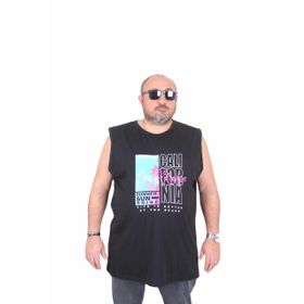 Moc Grande 25151 Beach Paradise Siyah Baskılı Kolsuz Erkek T-shirt