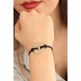 Moco Happy (Mutlu) Siyah Deri İpli Unisex Mood Bileklik