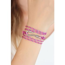 Moco Karışık Desenli Pembe Renk Gümüş Metal Kancalı Kadın Çoklu Bileklik