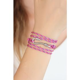 Moco Karışık Desenli Pembe Renk Gümüş Metal Kancalı Kadın Çoklu Bileklik