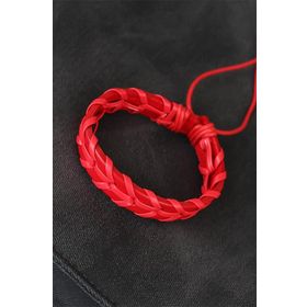 Moco Kırmızı Örgü Deri Erkek Bileklik