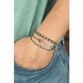 Moco Krem Çizgi Desenli Metal Kancalı Erkek Bileklik