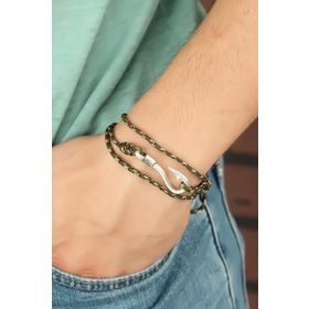 Moco Krem Çizgi Desenli Metal Kancalı Erkek Bileklik
