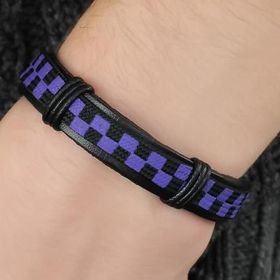 Moco Mor Damalı Deri Erkek Bileklik