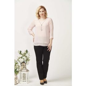 Moda Berray 1934 Açık Pembe Kolyeli Şifon Büyük Beden Şık Kadın Bluz