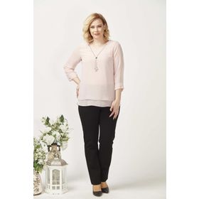 Moda Berray 1934 Açık Pembe Kolyeli Şifon Büyük Beden Şık Kadın Bluz