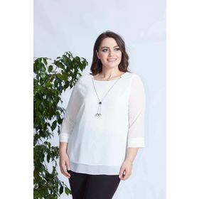 Moda Berray 1934 Ekru Kolyeli Şifon Büyük Beden Şık Kadın Bluz