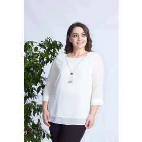 Moda Berray 1934 Ekru Kolyeli Şifon Büyük Beden Şık Kadın Bluz