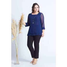 Moda Berray 1934 Lacivert Kolyeli Şifon Büyük Beden Şık Kadın Bluz