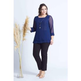 Moda Berray 1934 Lacivert Kolyeli Şifon Büyük Beden Şık Kadın Bluz