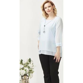 Moda Berray 1934 Mavi Kolyeli Şifon Büyük Beden Şık Kadın Bluz