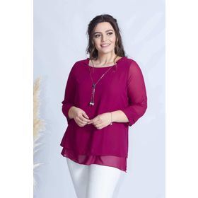 Moda Berray 1934 Violet Kolyeli Şifon Büyük Beden Şık Kadın Bluz