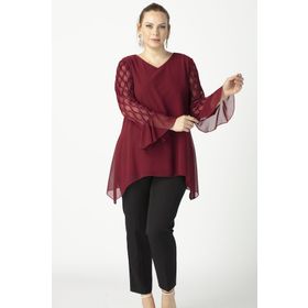 Moda Berray 1940 Bordo Kolu Jakarlı Şifon Büyük Beden Şık Kadın Bluz