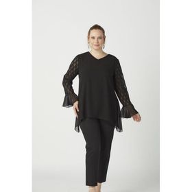 Moda Berray 1940 Siyah Kolu Jakarlı Şifon Büyük Beden Şık Kadın Bluz