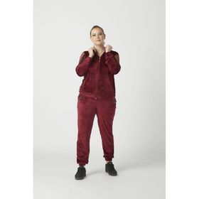 Moda Berray 1950 Bordo Kolları Taşlı Tam Kalıp Tarz Kadife Büyük Beden Kadın Eşofman Takımı