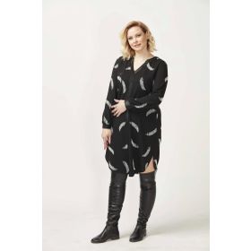 Moda Berray 1956 Siyah Tüy Desenli Uzun Kollu Esnek Büyük Beden Triko Kadın Elbise