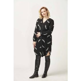 Moda Berray 1956 Siyah Tüy Desenli Uzun Kollu Esnek Büyük Beden Triko Kadın Elbise