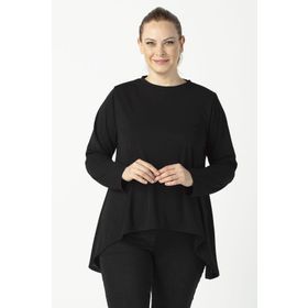 Moda Berray 2350 Siyah Esnek Asimetrik Kesim Uzun Kollu Kadın Bluz