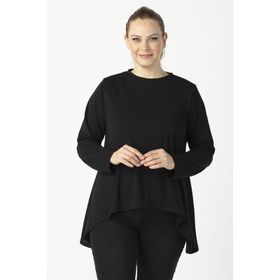 Moda Berray 2350 Siyah Esnek Asimetrik Kesim Uzun Kollu Kadın Bluz