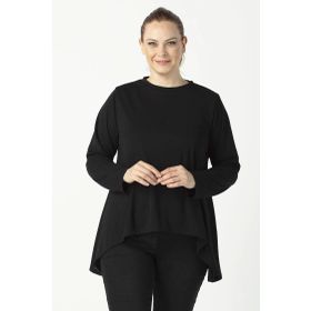 Moda Berray 2350 Siyah Esnek Asimetrik Kesim Uzun Kollu Kadın Bluz