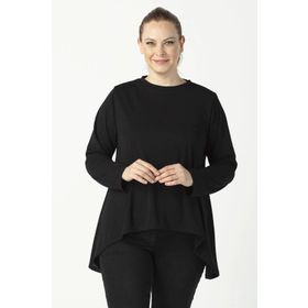 Moda Berray 2350 Siyah Esnek Asimetrik Kesim Uzun Kollu Kadın Bluz