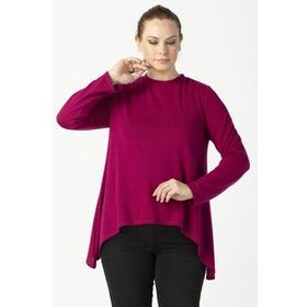 Moda Berray 2350 Violet Desenli Asimetrik Kesim Uzun Kollu Büyük Beden Kadın Bluz