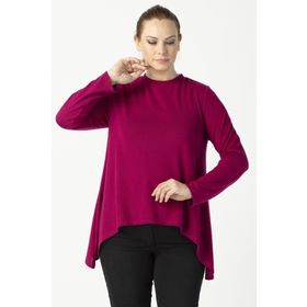Moda Berray 2350 Violet Desenli Asimetrik Kesim Uzun Kollu Büyük Beden Kadın Bluz