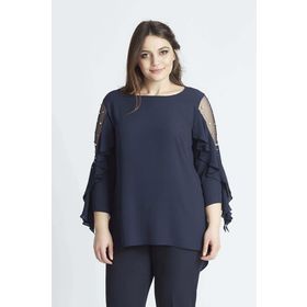 Moda Berray 28004 Lacivert Kolları İncili Büyük Beden Kadın Bluz