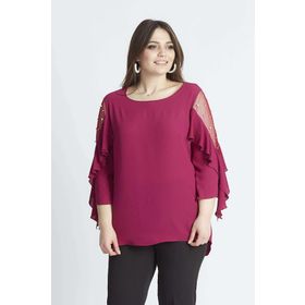 Moda Berray 28004 Violet Kolları İncili Büyük Beden Kadın Bluz