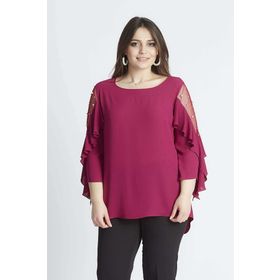 Moda Berray 28004 Violet Kolları İncili Büyük Beden Kadın Bluz