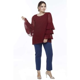 Moda Berray 28009 Bordo Kolları Fırfırlı Büyük Beden Kadın Bluz