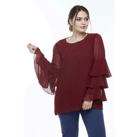 Moda Berray 28009 Bordo Kolları Fırfırlı Büyük Beden Kadın Bluz