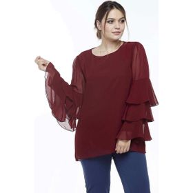 Moda Berray 28009 Bordo Kolları Fırfırlı Büyük Beden Kadın Bluz